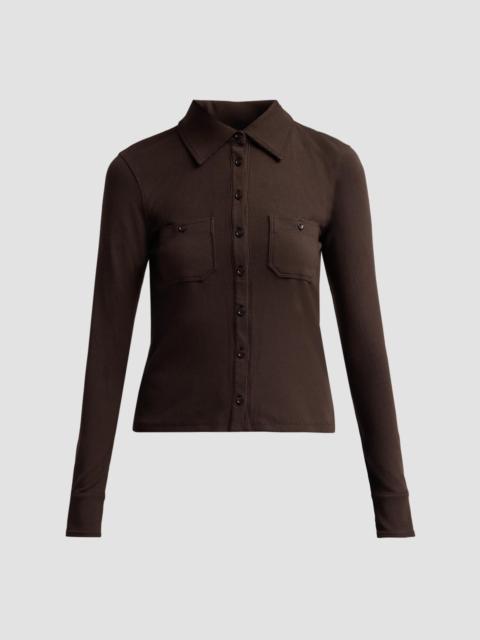 FRAME Women's The Pocket Rib-Knit Polo Shirt - Chestnut