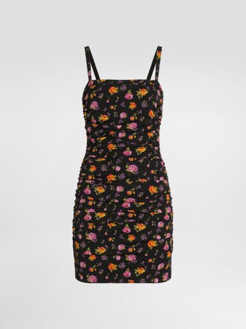 Dolce & Gabbana Small rose bouquets-print draped charmeuse dress