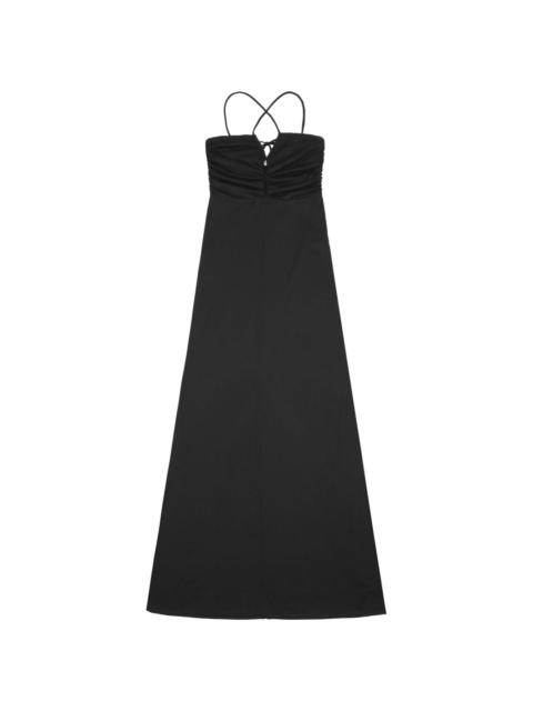 crossover-strap gathered maxi dress