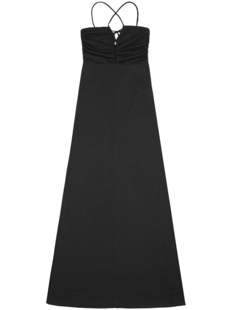 crossover-strap gathered maxi dress