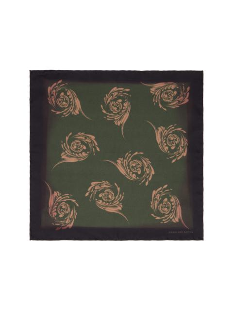 Dries Van Noten Black & Green Silk Pocket Square