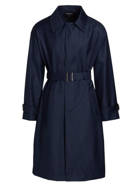 EMPORIO ARMANI Men's Wool Belted Trench Coat - Blue