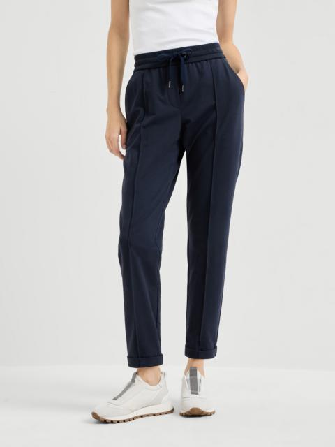 Brunello Cucinelli Stretch cotton lightweight French terry track trousers with monili