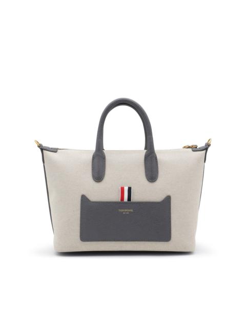 Thom Browne NATURAL CANVAS AND LEATHER TOTE BAG