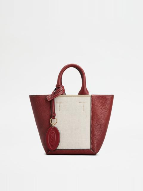 Tod's TOD'S DOUBLE UP SHOPPING BAG IN LEATHER AND CANVAS CNY MINI - BEIGE, RED