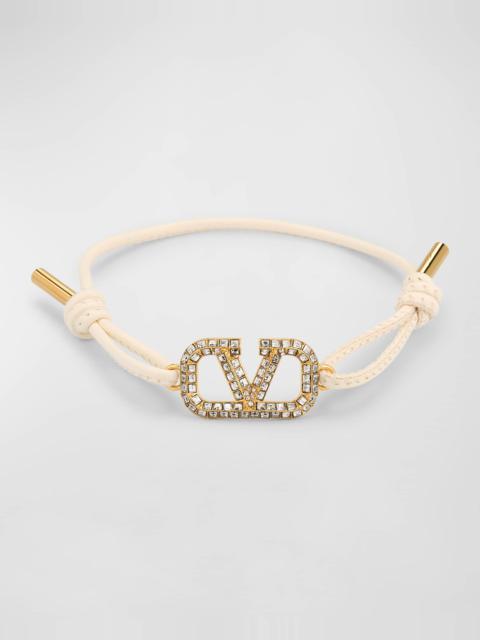 Valentino Crystal V-Logo Leather Bracelet