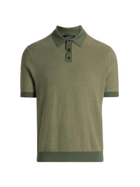 Vince Men's Colorblocked Feed-Stripe Cotton-Cashmere Polo Shirt - Coulter Green Desert Brush