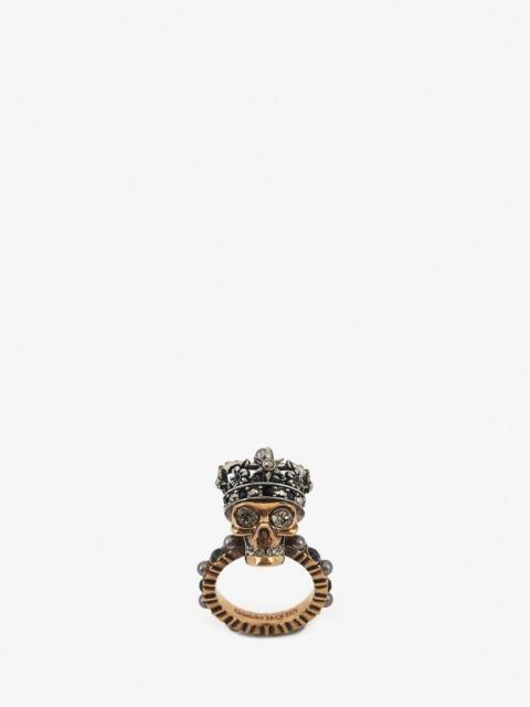 Alexander McQueen Queen Skull Ring in Antique Silver