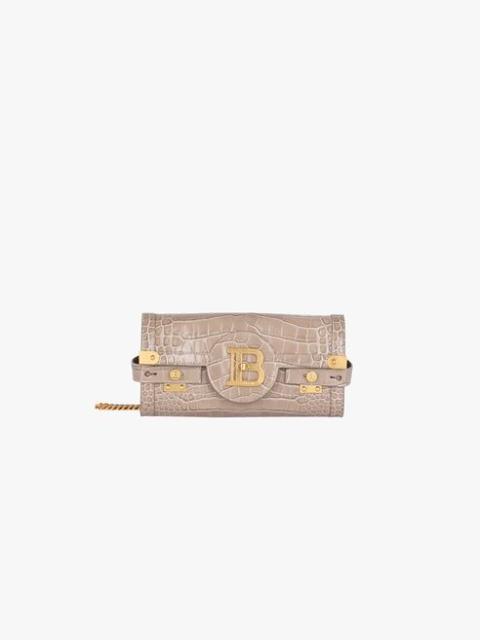 Balmain Taupe crocodile-embossed leather B-Buzz 23 clutch bag