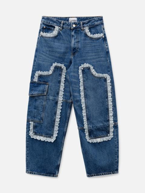 GANNI AUDRI LACE JEANS IN RIGID DENIM