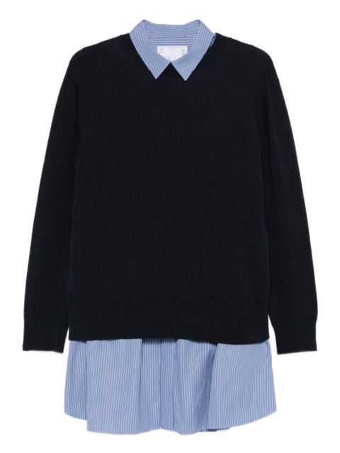 sacai Poplin x Cotton striped collared knit dress