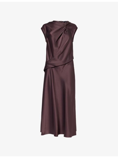 Theory Twisted Bodice Satin Midi Dress