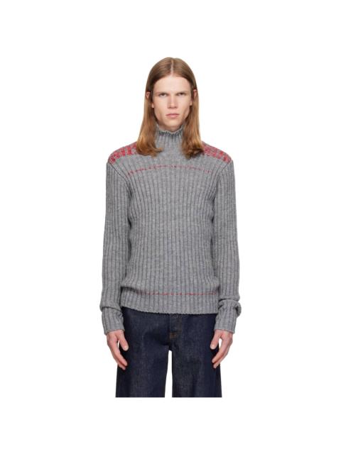 Dries Van Noten Gray Rib-Knit Wool Turtleneck