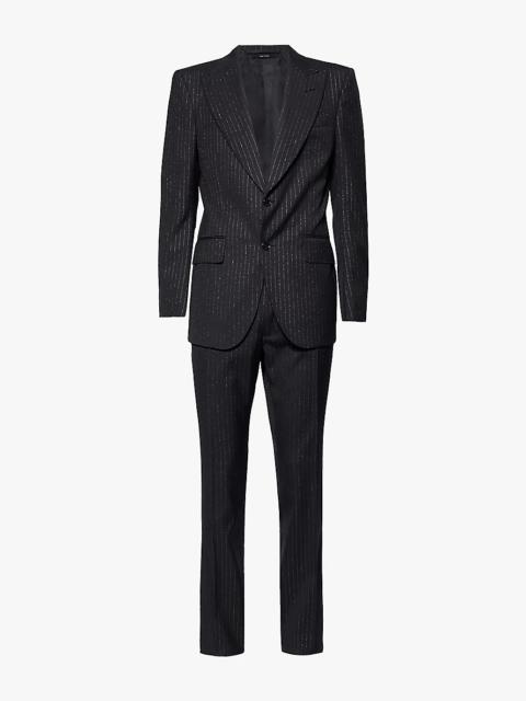 Striped single-breasted regular-fit wool-blend suit