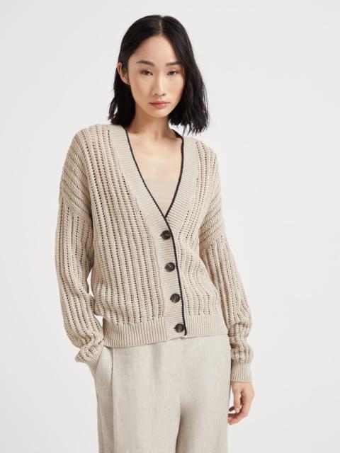 Cotton openwork rib cardigan with monili