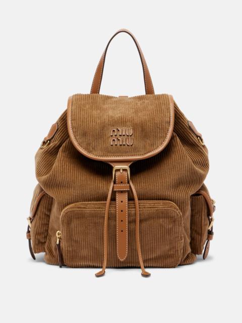 Miu Miu Leather-trimmed corduroy backpack
