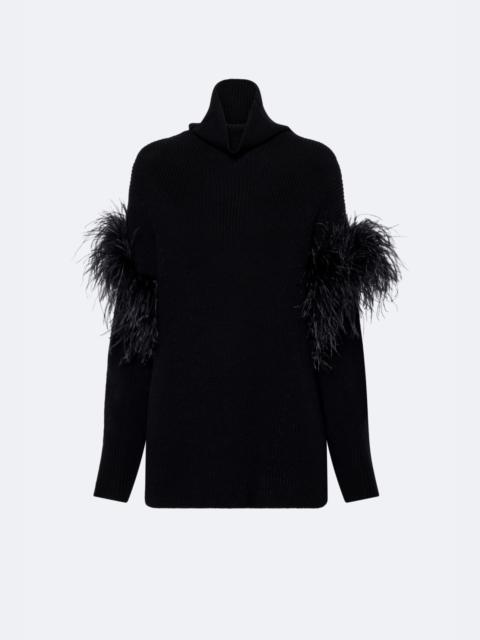 LAPOINTE Merino Turtleneck Sweater With Feather Trim