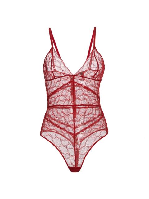 KIKI DE MONTPARNASSE Women's Mon Cheri Sheer Lace Bodysuit - Red
