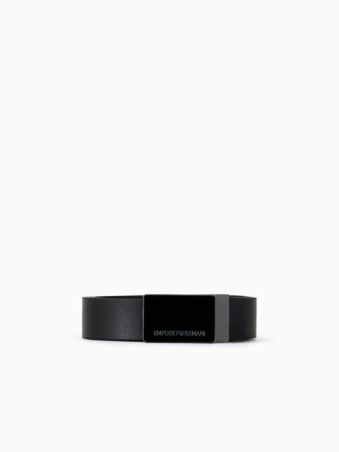 EMPORIO ARMANI Pebbled leather belt with plate