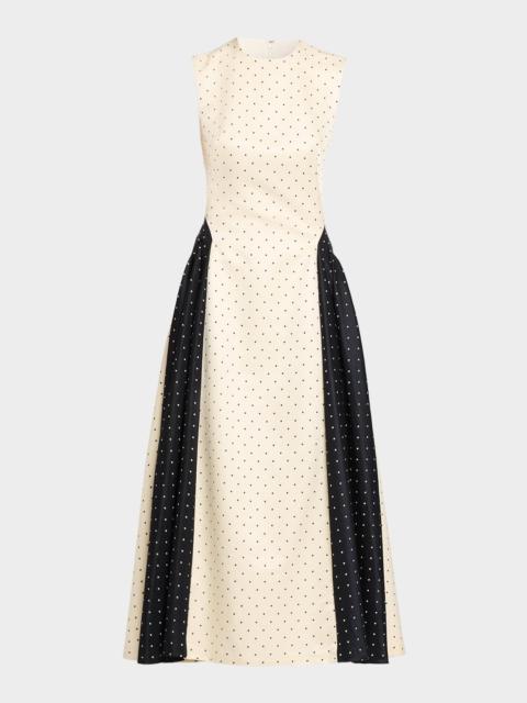 LELA ROSE Sleeveless Polka Dot Jacquard Side-Panel Midi Dress
