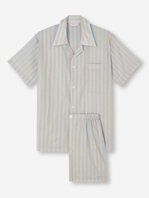 Derek Rose Men's Short Pyjamas Amalfi 20 Cotton Batiste Blue