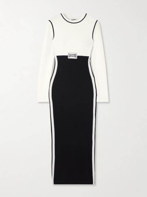 Jean Paul Gaultier Appliquéd Two-tone Ribbed Stretch-cotton Midi Dress
