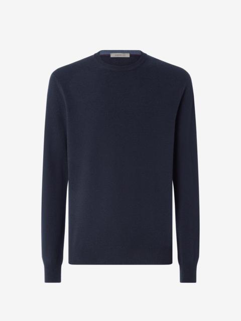 CORNELIANI Dark blue long-sleeved crew neck jumper made from wool and cashmere