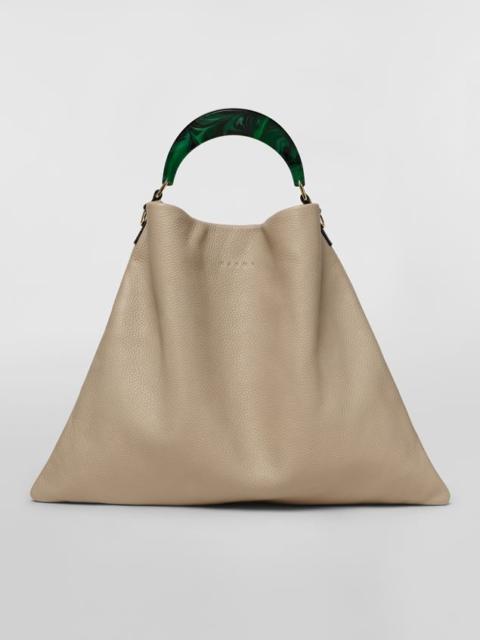 Marni HOBO BAG IN BEIGE GRAINED CALFSKIN AND RESIN HANDLE