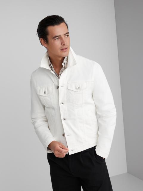 Garment-dyed comfort cotton lightweight denim four-pocket jacket
