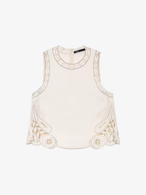 maje Cut-Out Round-Neck Stretch-Cotton Top