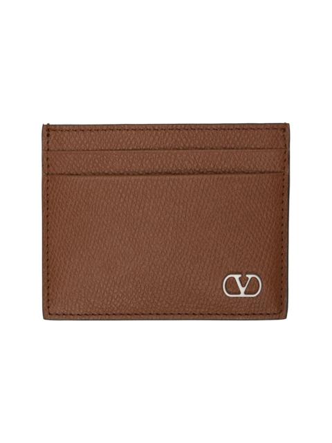 Valentino Tan VLogo Signature Grainy Calfskin Card Holder