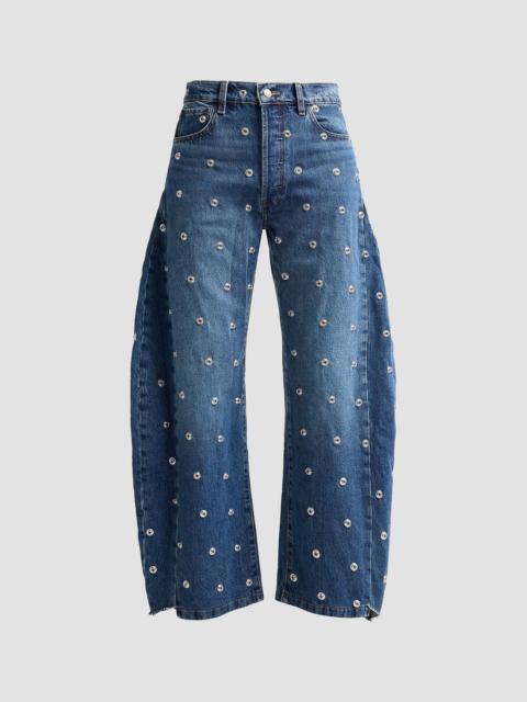 A.W.A.K.E. MODE A. W.A. K.E. MODE Women's Studded Barrel-Leg Jeans - Blue