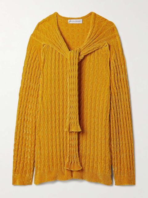 MARIE ADAM-LEENAERDT Oversized scarf-detailed cable-knit chenille sweater Yellow