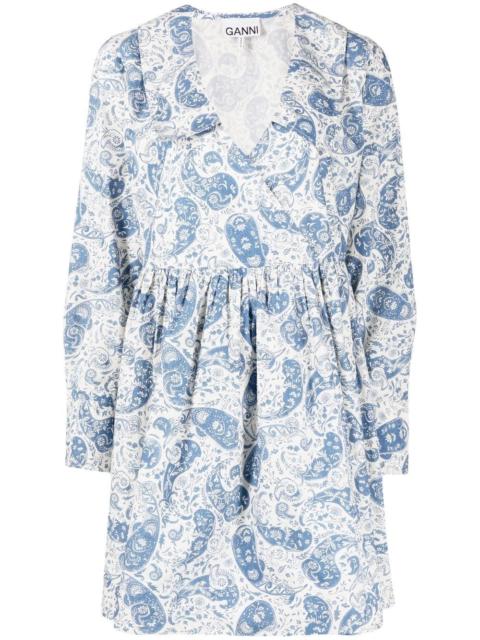 GANNI paisley-print cotton wrap dress