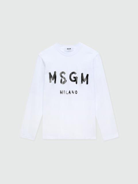 MSGM White jersey T-shirt with black brushstroke logo