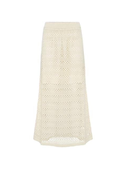 high-waisted crochet-knit skirt