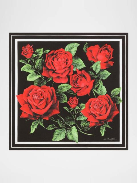 Dolce & Gabbana Rose-Print Silk Twill Scarf