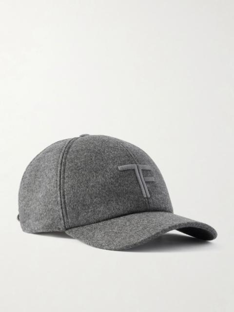 TOM FORD Leather-Trimmed Logo-Embroidered Cashmere Baseball Cap Gray