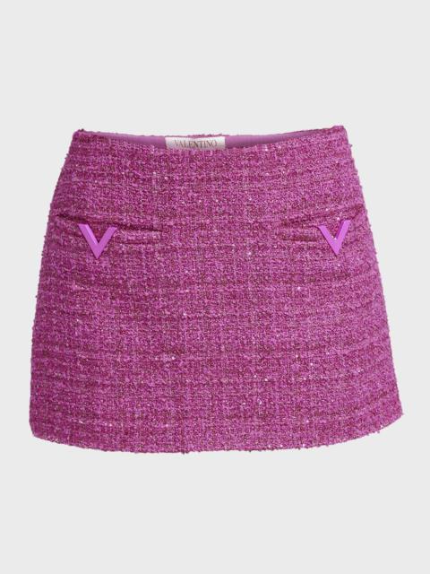 V-Logo Metallic Glaze Tweed Mini Skirt