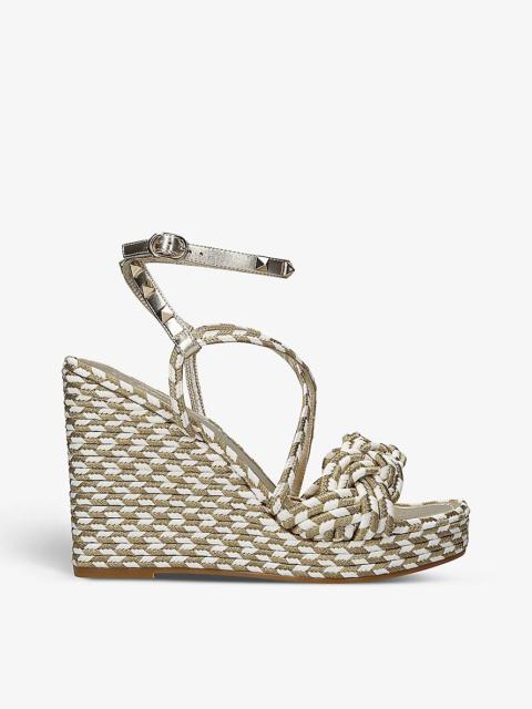 Rockstud Torchon stud-embellished woven wedge sandals