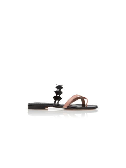 Manolo Blahnik Light Pink and Black Leather Flat Sandals