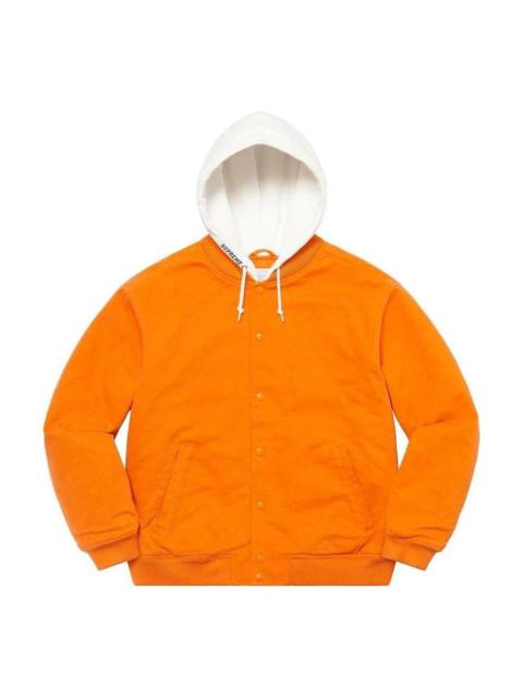 Supreme Hooded Twill Varsity Jacket 'Orange White Red' SUP-SS22-870