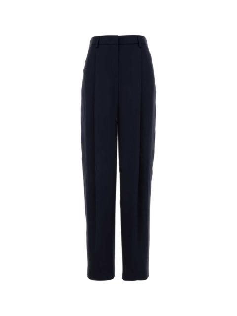 GIORGIO ARMANI Navy Blue Satin Wide-Leg Pant Blu Exterior: Silk Pantaloni