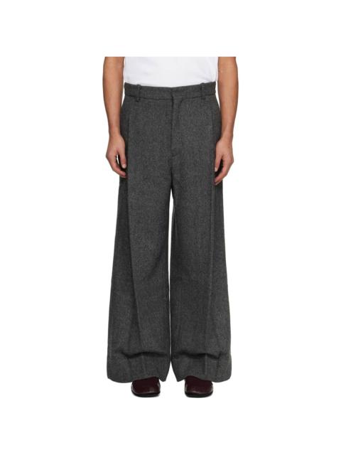 Tonywack Gray Deep Tuck Wide-Leg Trousers