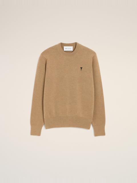 AMI Paris BROWN CREWNECK WOOL SWEATER WITH AMI DE COEUR