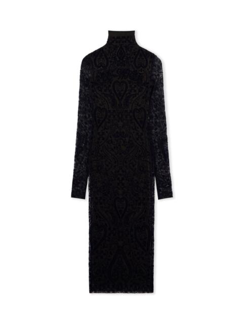 Off-White Paisley Flock Mock-Neck Midi Dress