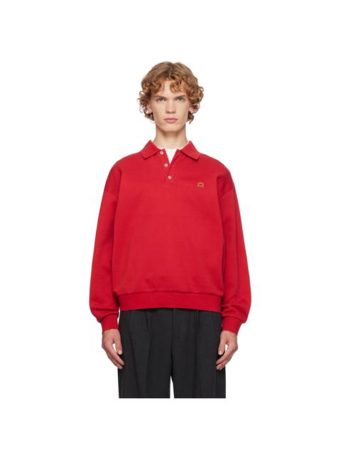 Dunst Red Leather Logo Collared Polo