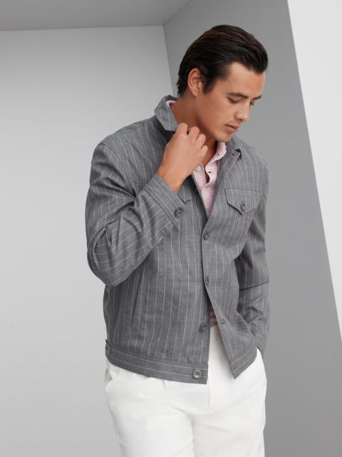 Virgin wool chalk stripe four-pocket jacket