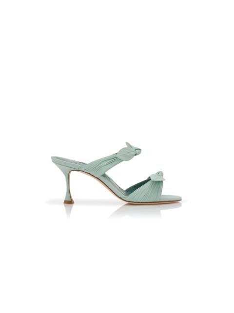 Light Green Nappa Leather Bow Detail Mules