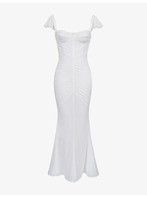 House of CB Antonella Gathered-Bodice Stretch-Mesh Maxi Dress